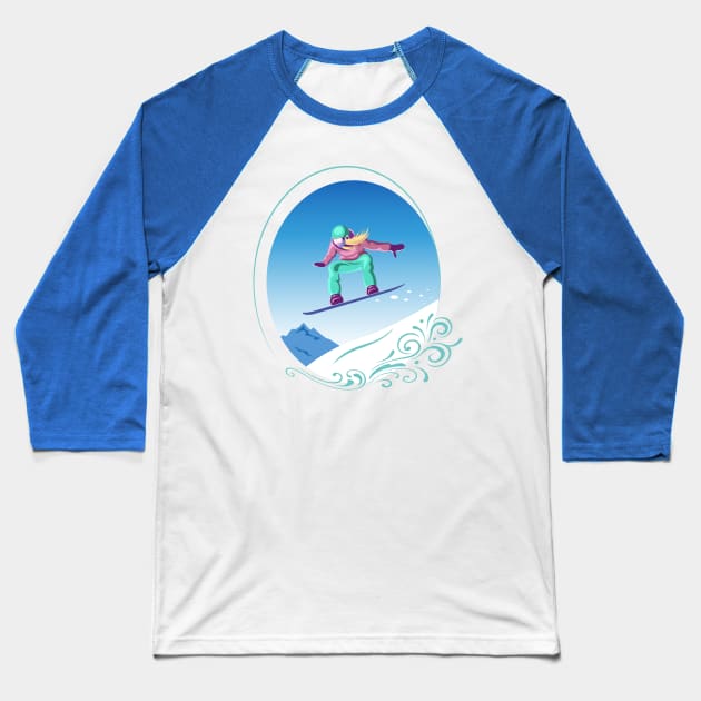 Snowboarder Baseball T-Shirt by Design by Arapova